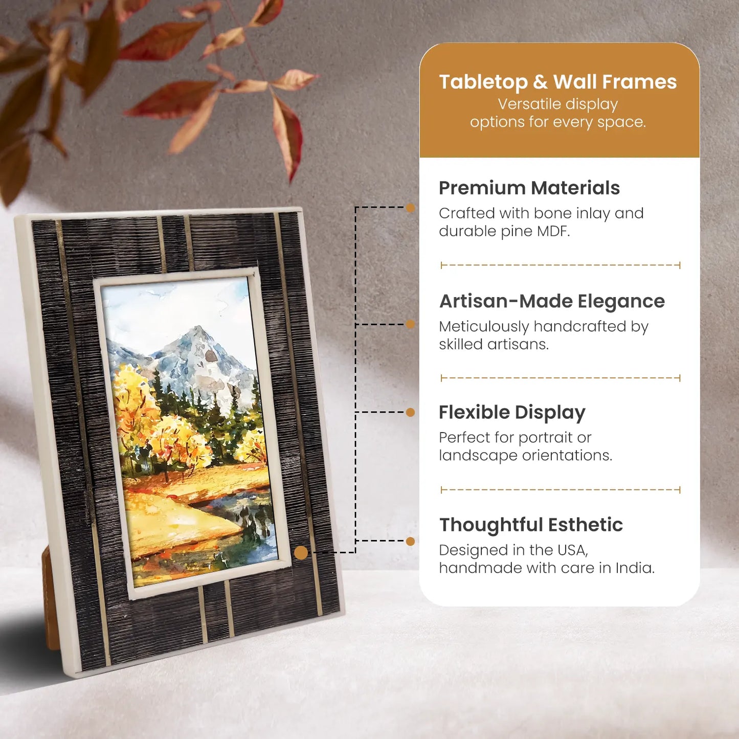 Horn Inlay & Resin Inlay Shagrin Picture Photo Frames Brown, 4x6 5x7 – Wholesale picture frames