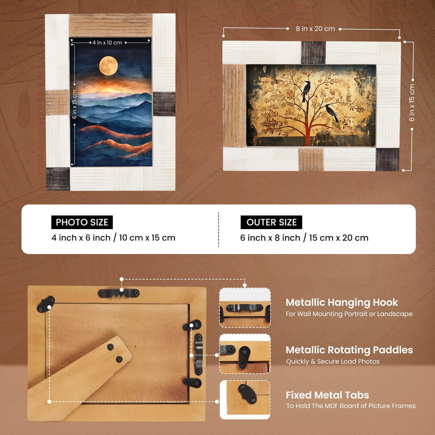 Horn, Wood & Bone Inlay Handmade Neutral Picture Frames - 4x6, 5x7 – Wholesale picture frames