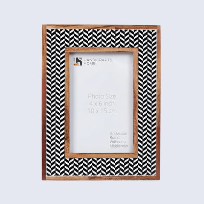 Chevron Herringbone Resin Inlay Picture Frame with Wooden Border, Black & White – Wholesale picture frames