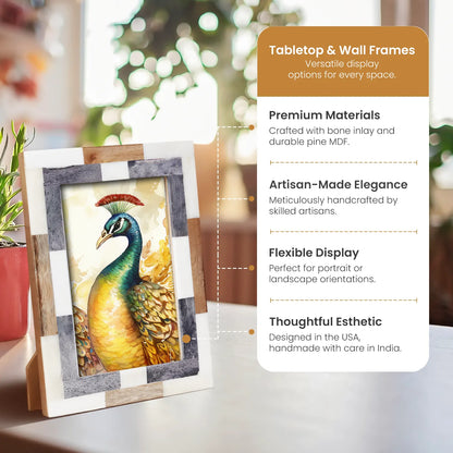 Wood & Bone Inlay Woodstrip Tile Picture Photo Frame in 4x6, 5x7 – Wholesale picture frames