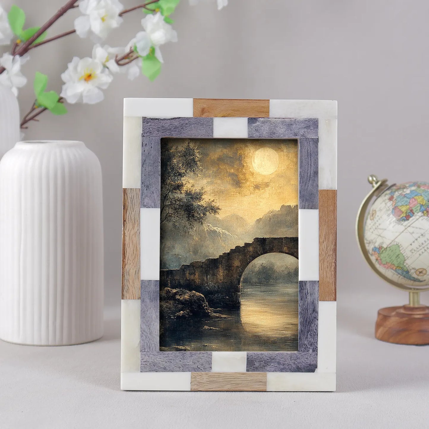 Wood & Bone Inlay Woodstrip Tile Picture Photo Frame in 4x6, 5x7 – Wholesale picture frames