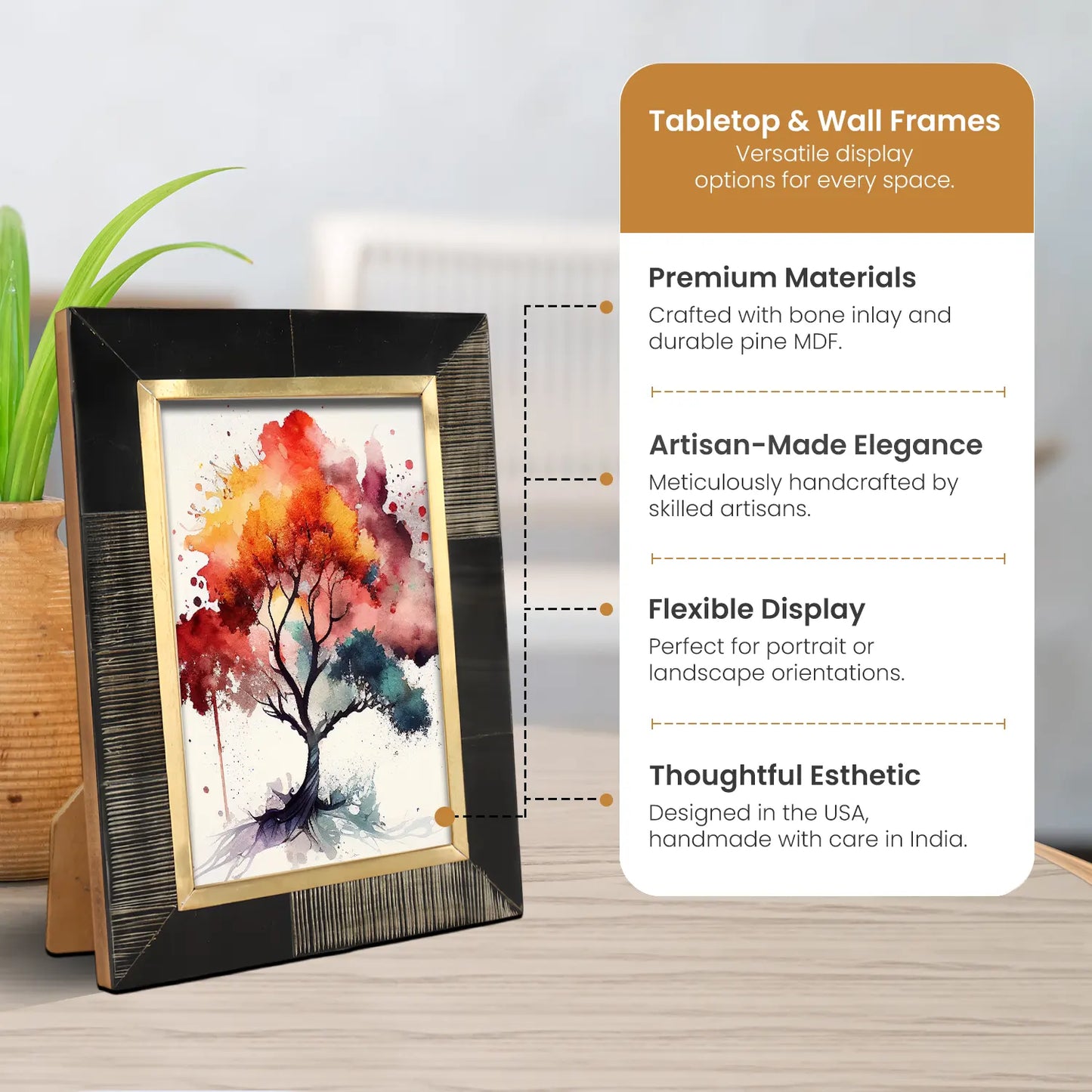 Horn Inlay Shagrin Picture Photo Frames Brown, 4x6 5x7 – Wholesale picture frames