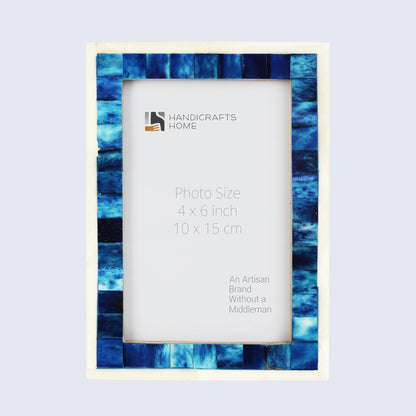 Picture Frames Mosaic Pattern Bone Inlay Collection in 3 Sizes, Blue