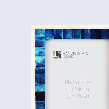 Picture Frames Mosaic Pattern Bone Inlay Collection in 3 Sizes, Blue