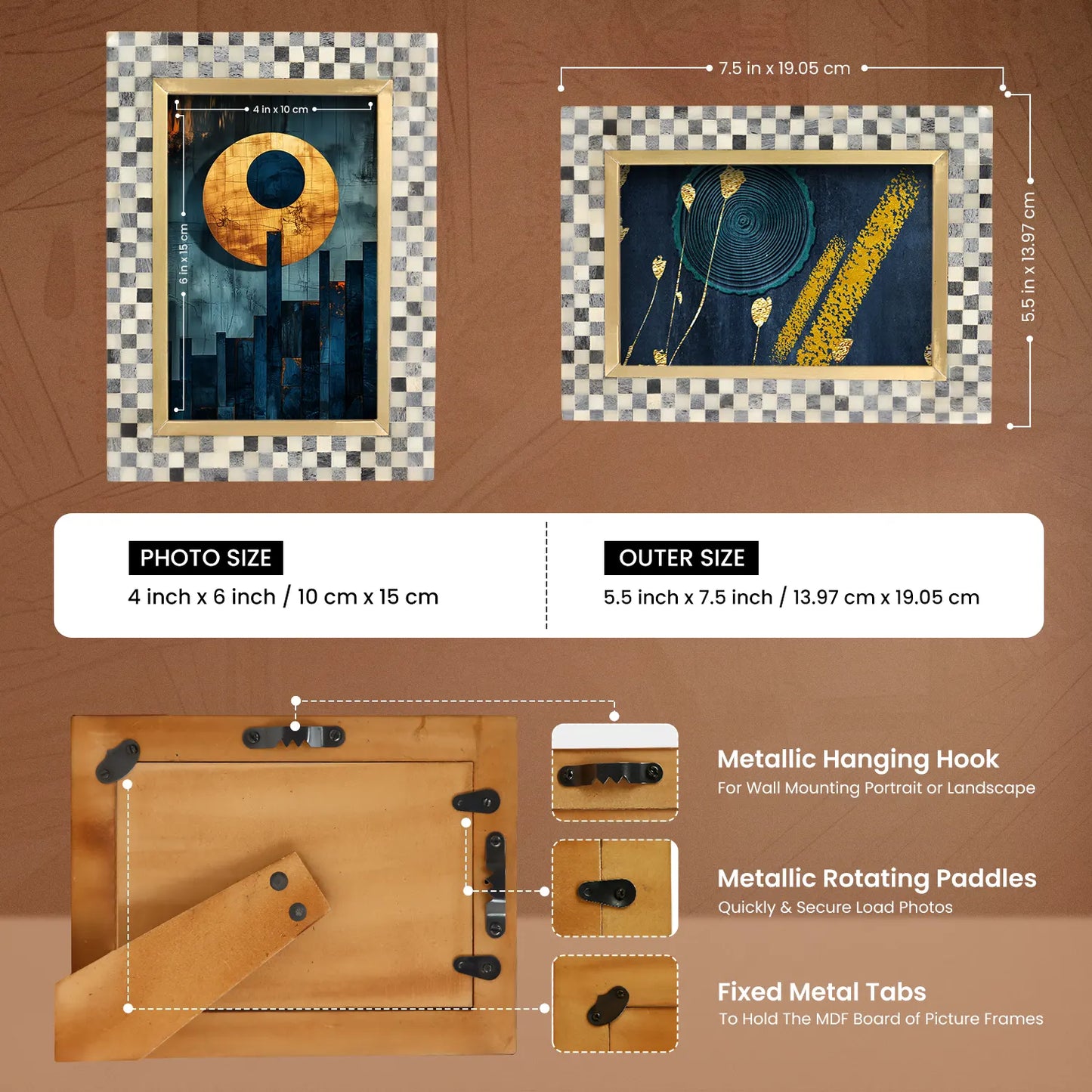 Bone Inlay & Brass Checkered Pattern Picture Frame - 4x6 – Wholesale picture frames