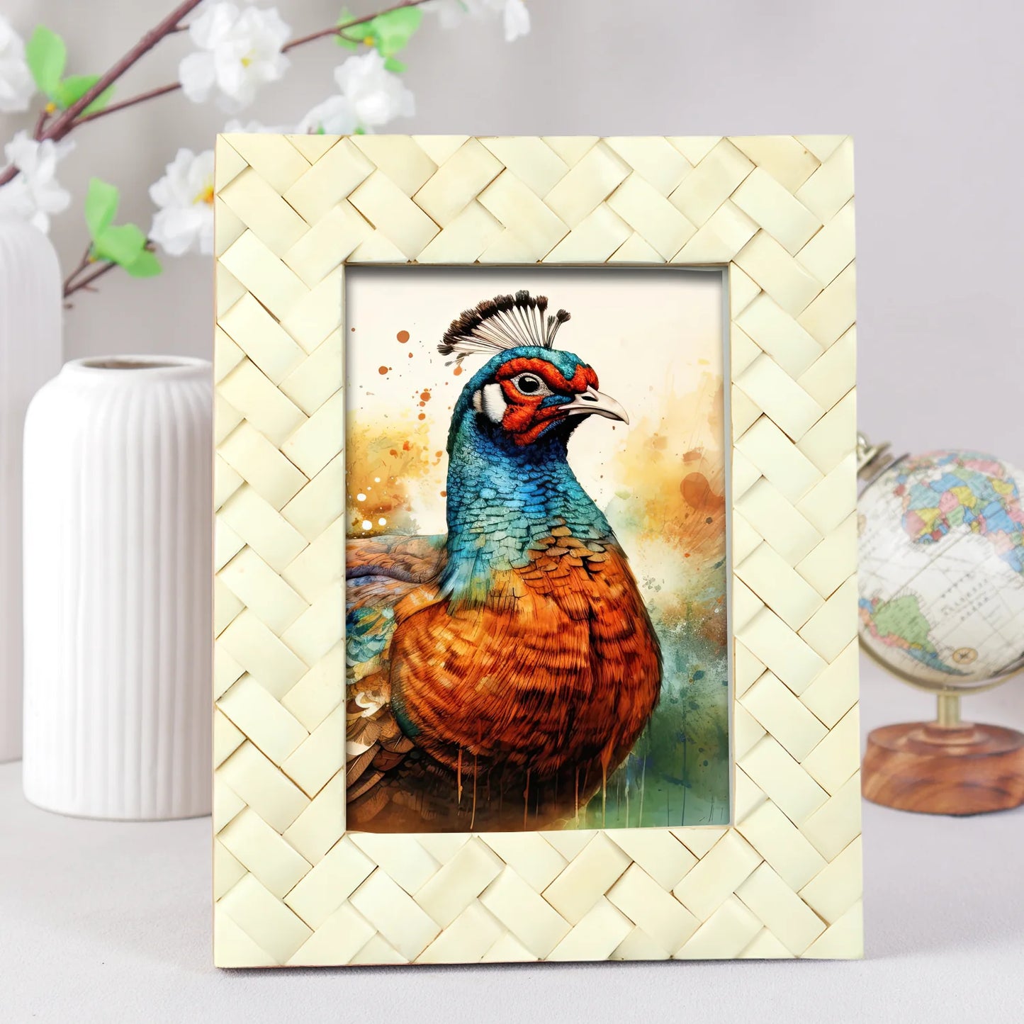 White Bone Inlay Braided Pattern Frame 4x6 & 5x7 – Wholesale picture frames