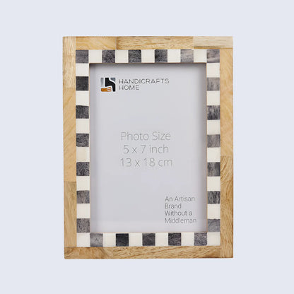 Checkered Bone Inlay Picture Frame, Grey & White