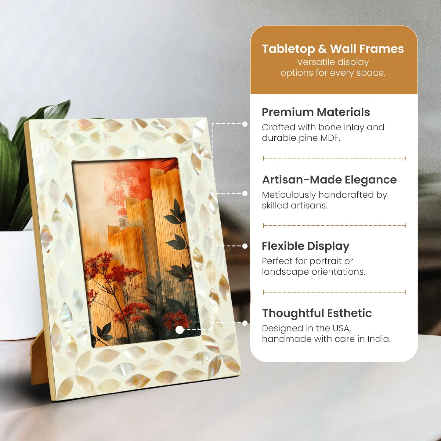 Mother of Pearl & Resin Inlay Avant Floral Picture Frame - White