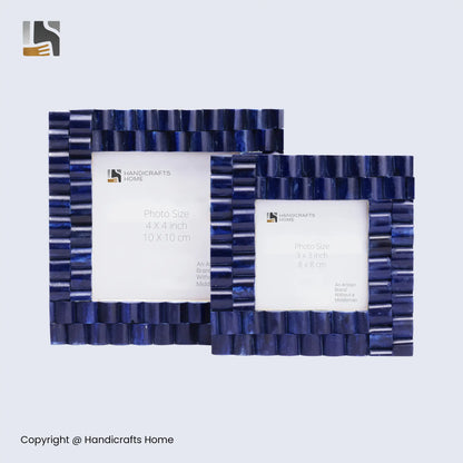 Baby Picture Frames Cornice Chain Pattern Bone & Resin Inlay Collection in Blue