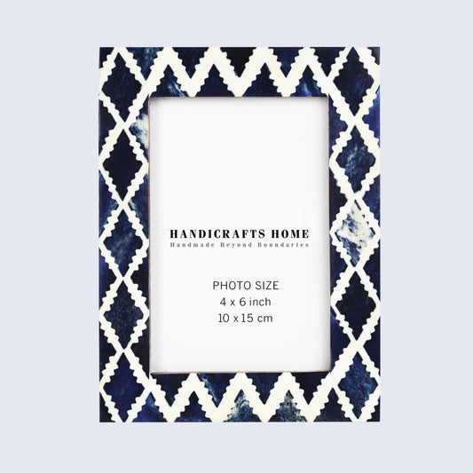 Picture Frames Indigo Mosaic Diamond Pattern Bone & Resin Inlay Collection, 4X6