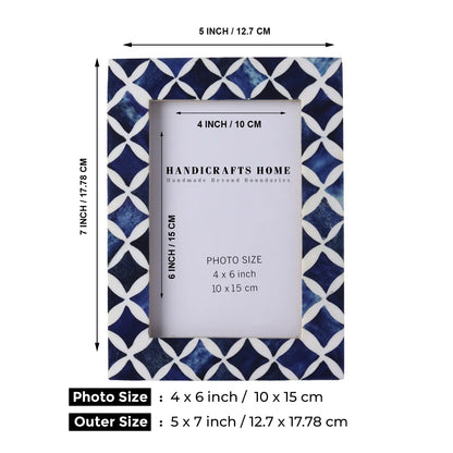 Picture Frames Indigo Mosaic Star Pattern Bone & Resin Inlay Collection, 4x6