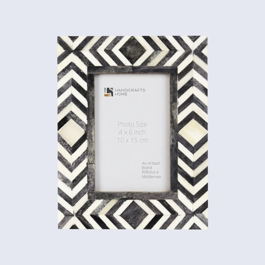 Picture Frames Mosaic Chevron Pattern Bone Inlay Collection in 3 sizes, Grey