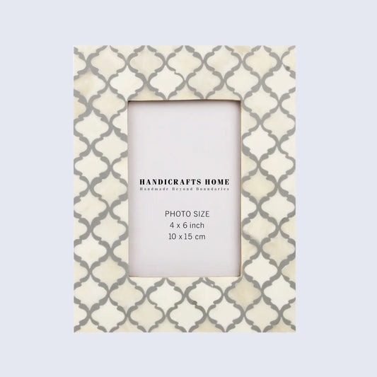 Picture Frames Moroccan Pattern Bone & Resin Inlay Collection in 2 Sizes, White & Grey