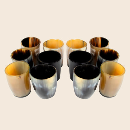 Horn Whiskey Shot Glasses Pack 12 - Holds Upto 6.5 oz, Natural