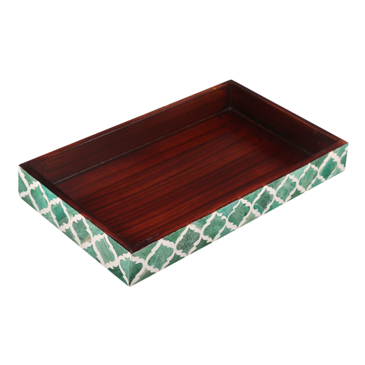 Countertop and Vanity Tray - Handmade Moroccan Pattern 10x6 Towel Tray - Green White