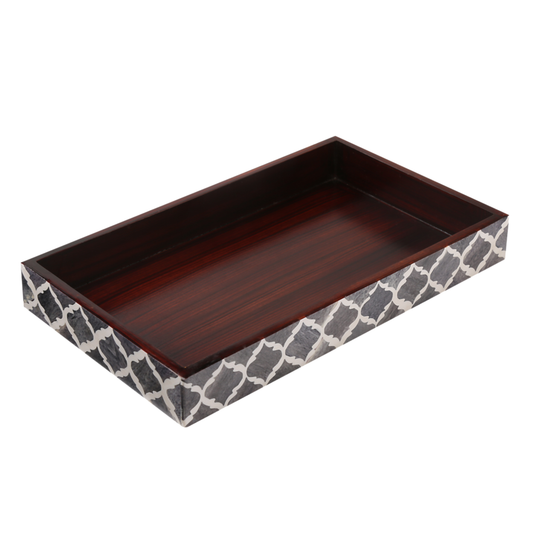 Countertop and Vanity Tray - Handmade Moroccan Pattern 10x6 Towel Tray - Grey White