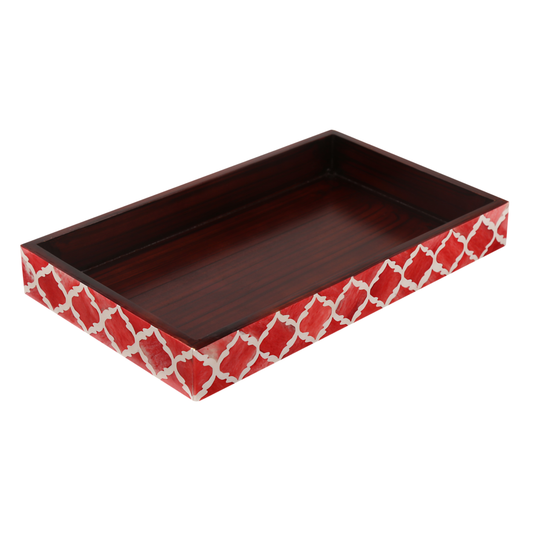 Countertop and Vanity Tray - Handmade Moroccan Pattern 10x6 Towel Tray - Red White