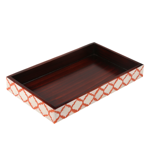 Countertop and Vanity Tray - Handmade Moroccan Pattern 10x6 Towel Tray - White & Red