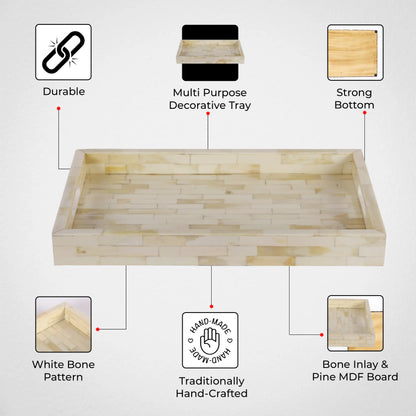 Decorative Trays Plain White Pattern Bone Inlay Collection in 2 Sizes