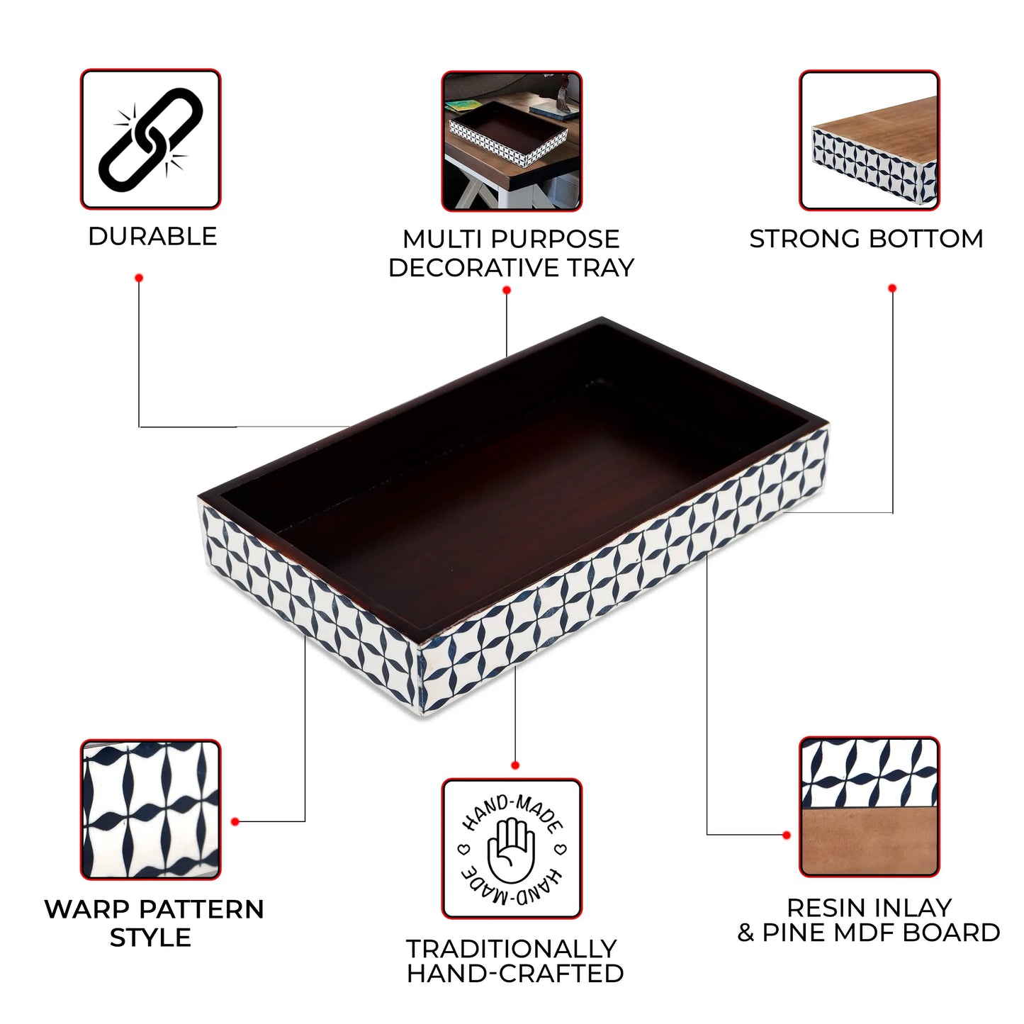 Vanity Trays Illusion Wrap Pattern Bone & Resin Inlay Collection in 10x6