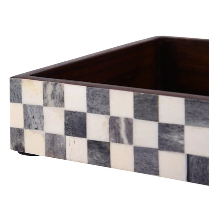 Countertop and Vanity Tray - Parlour Checkered Black & White 10x6 inches