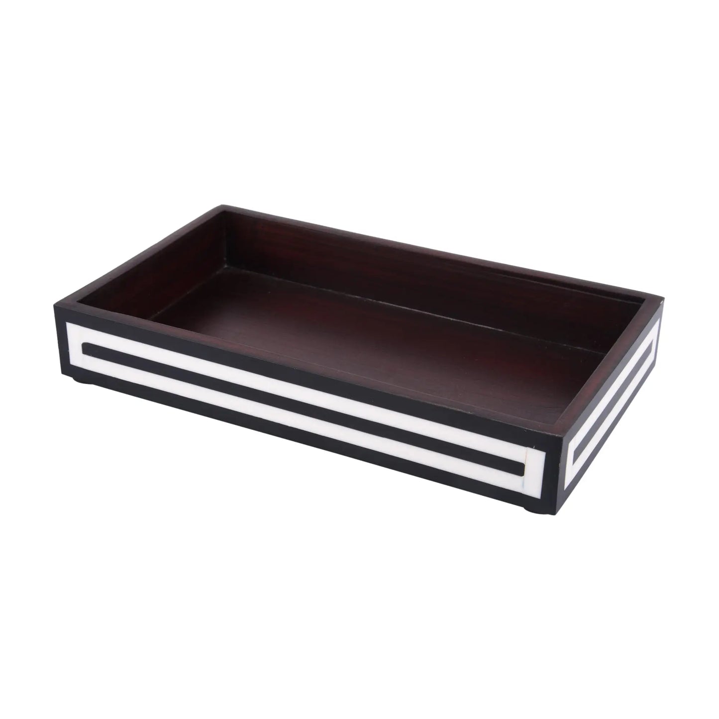 Countertop and Vanity Tray - Parlour Concentric Pattern Black & White 10x6 inches
