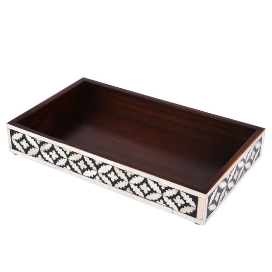 Countertop and Vanity Tray -  Parlour-Rummy Pattern Black & White 10x6 Inches