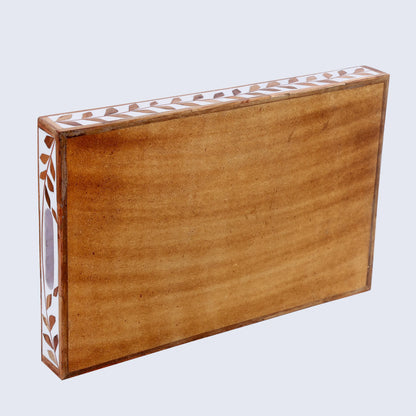 Decorative Tray Alhambra El Plato Pattern Wood & Resin Inlay Collection in 11x17, Brown & White
