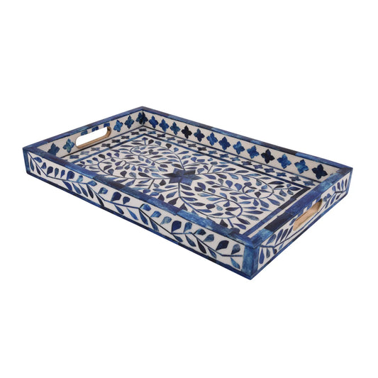 Decorative Trays Alhambra Azul Pattern Bone & Resin Inlay Collection in 2 Sizes