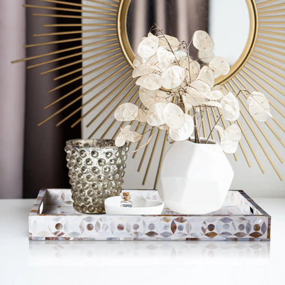 Decorative Trays Discovery Jewel Grande Pattern Mother of Pearl & Resin Inlay Collection in 2 Sizes