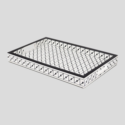 Decorative Trays Illusion Tiktak Pattern Resin Inlay Collection in 11x17, Black & White