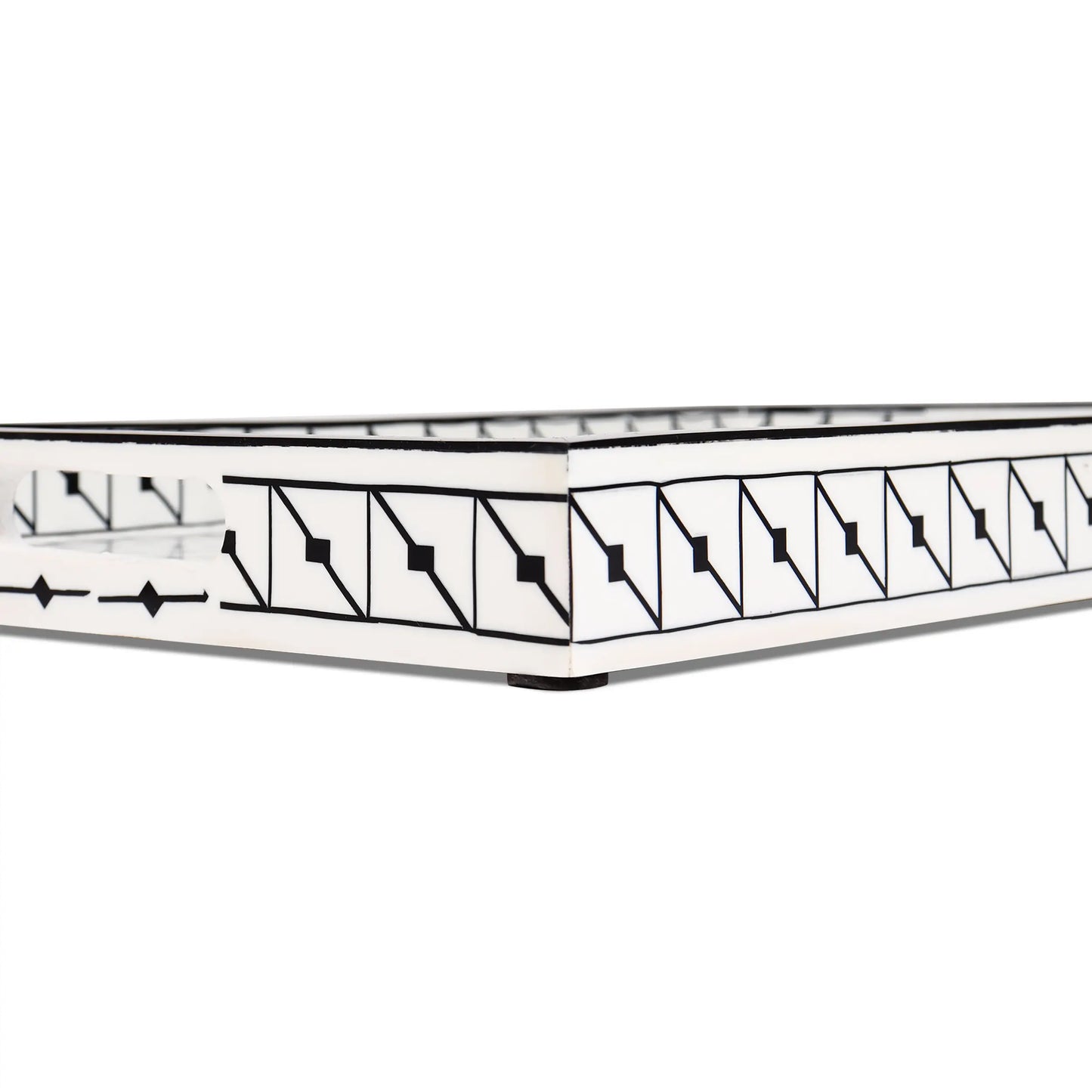 Decorative Trays Illusion Tiktak Pattern Resin Inlay Collection in 11x17, Black & White