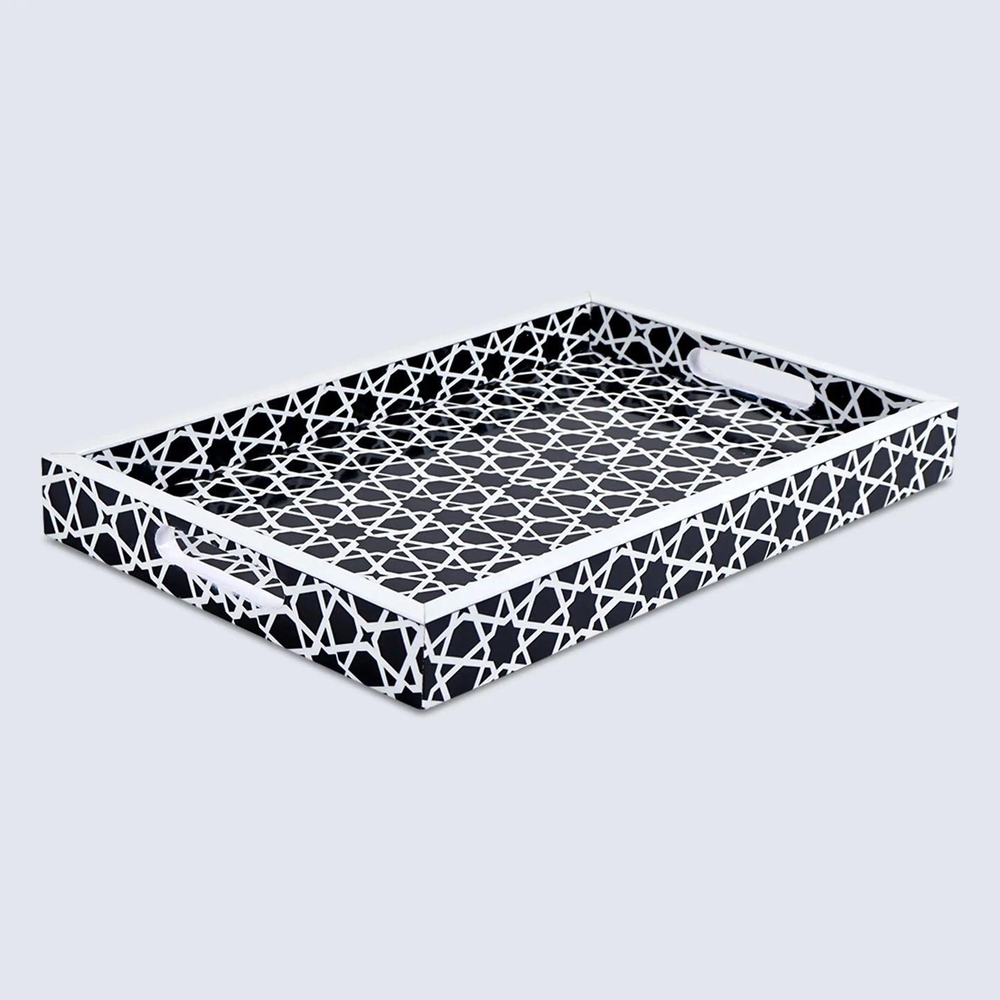 Decorative Trays Zellij Pattern Resin Inlay Collection in 2 Sizes, Black & White