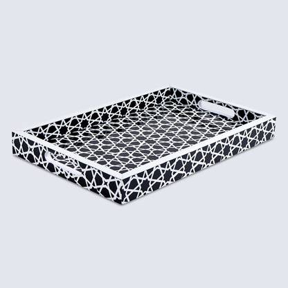 Decorative Trays Zellij Pattern Resin Inlay Collection in 2 Sizes, Black & White