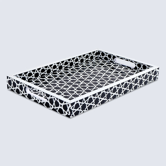 Decorative Trays Zellij Pattern Resin Inlay Collection in 2 Sizes, Black & White