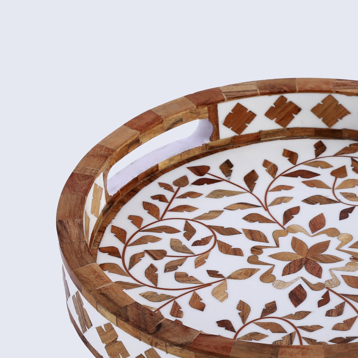 Decorative Tray Alhambra Cerco Wood & Resin Inlay in 12x12, Brown & White