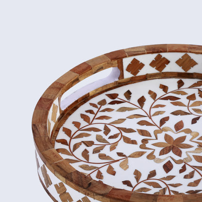 Decorative Tray Alhambra Cerco Wood & Resin Inlay in 12x12, Brown & White