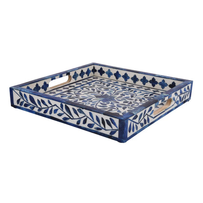 Decorative Trays Alhambra Azul Pattern Bone & Resin Inlay Collection in 2 Sizes
