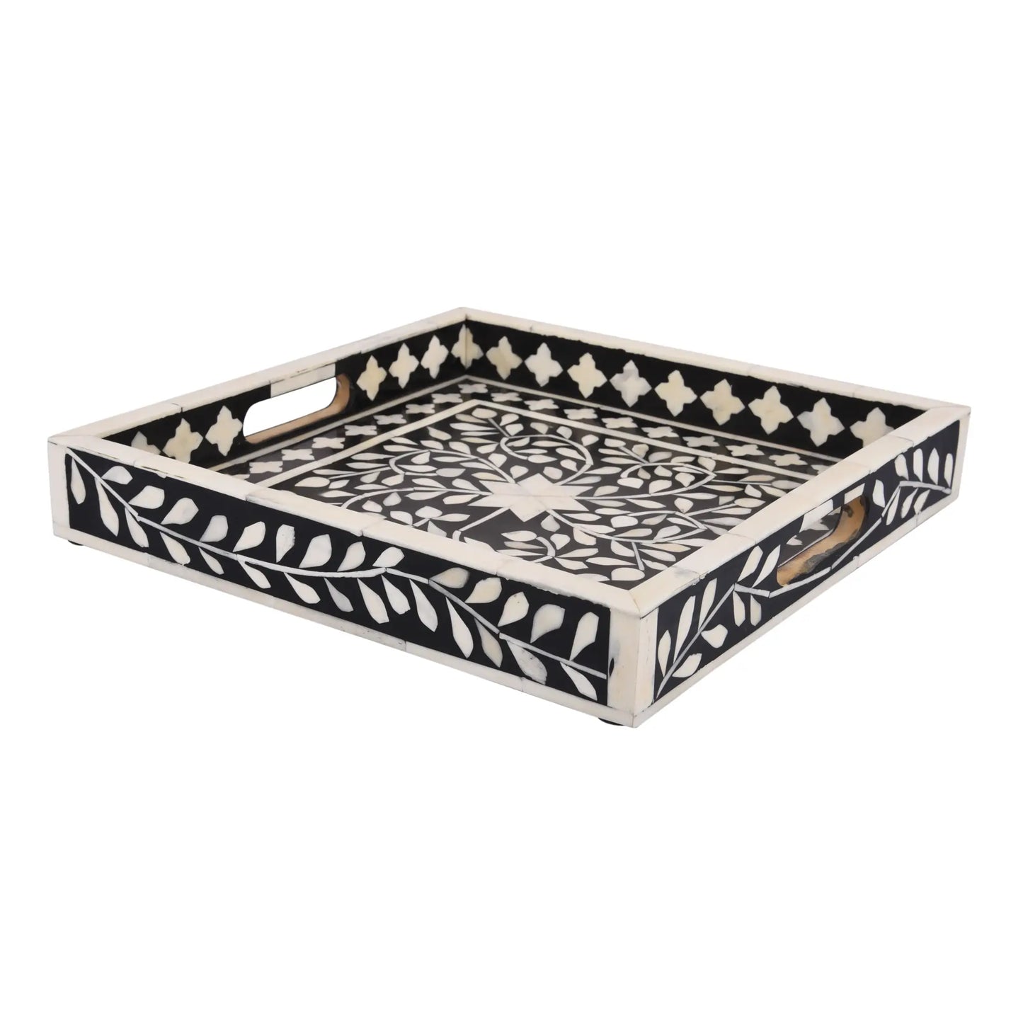 Decorative Trays Alhambra Negra Pattern Bone & Resin Inlay Collection in 2 Sizes