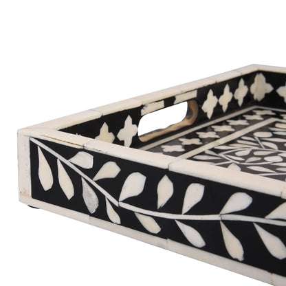 Decorative Trays Alhambra Negra Pattern Bone & Resin Inlay Collection in 2 Sizes