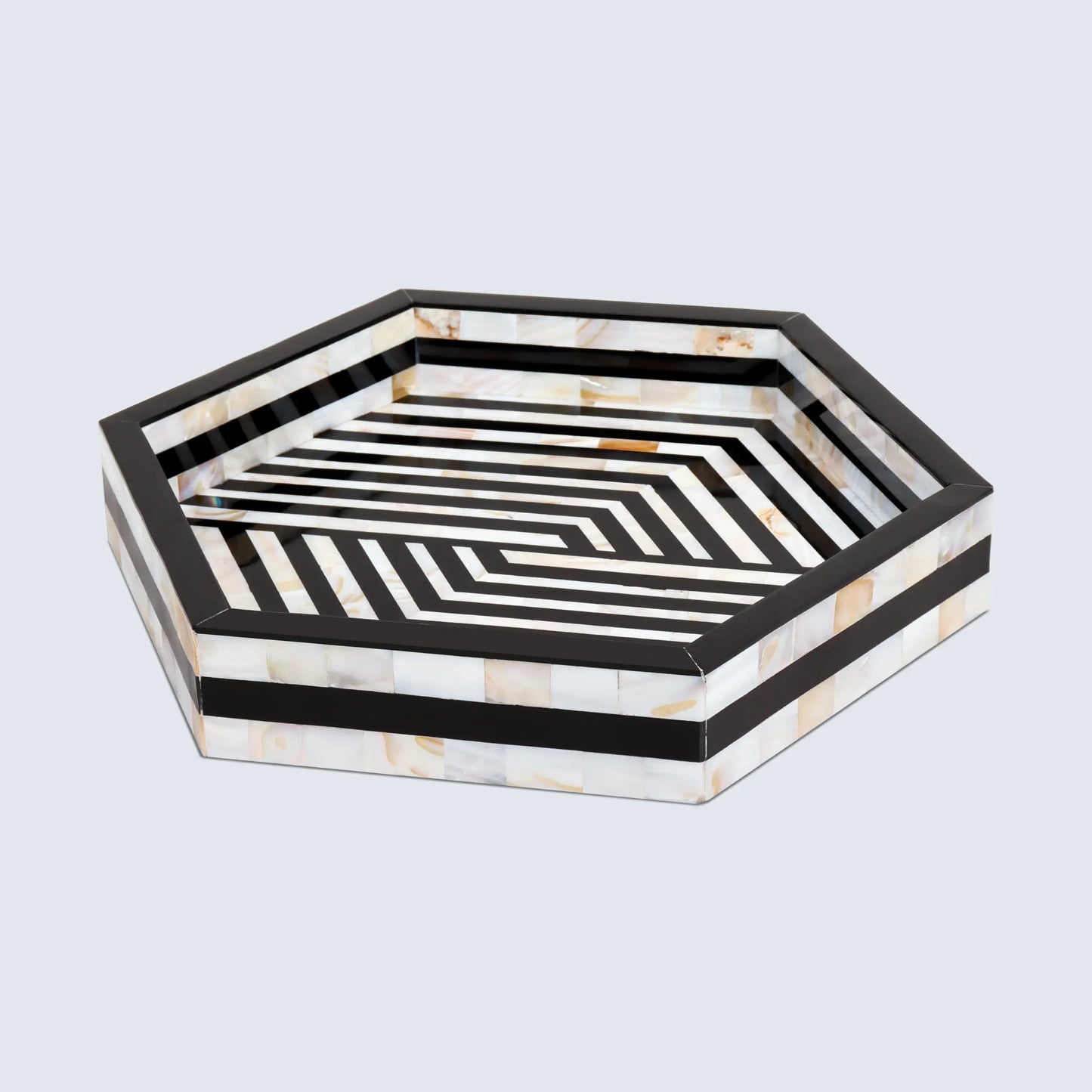 Decorative Trays Discovery Hex Pattern Mother of Pearl & Resin Inlay Collection in 12x12