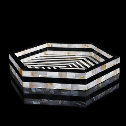 Decorative Trays Discovery Hex Pattern Mother of Pearl & Resin Inlay Collection in 12x12