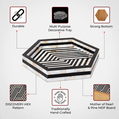 Decorative Trays Discovery Hex Pattern Mother of Pearl & Resin Inlay Collection in 12x12