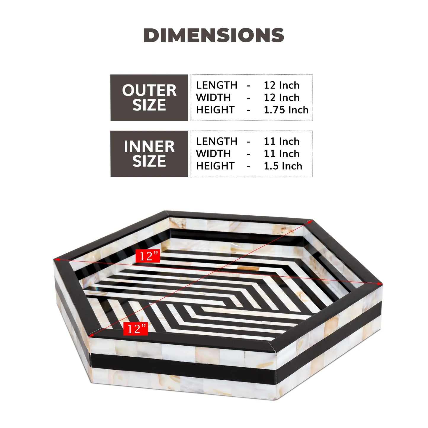 Decorative Trays Discovery Hex Pattern Mother of Pearl & Resin Inlay Collection in 12x12