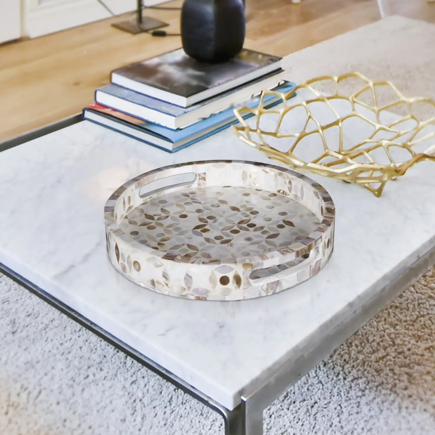 Decorative Trays Discovery Jewel Petit Pattern Mother of Pearl & Resin Inlay Collection in 2 Sizes