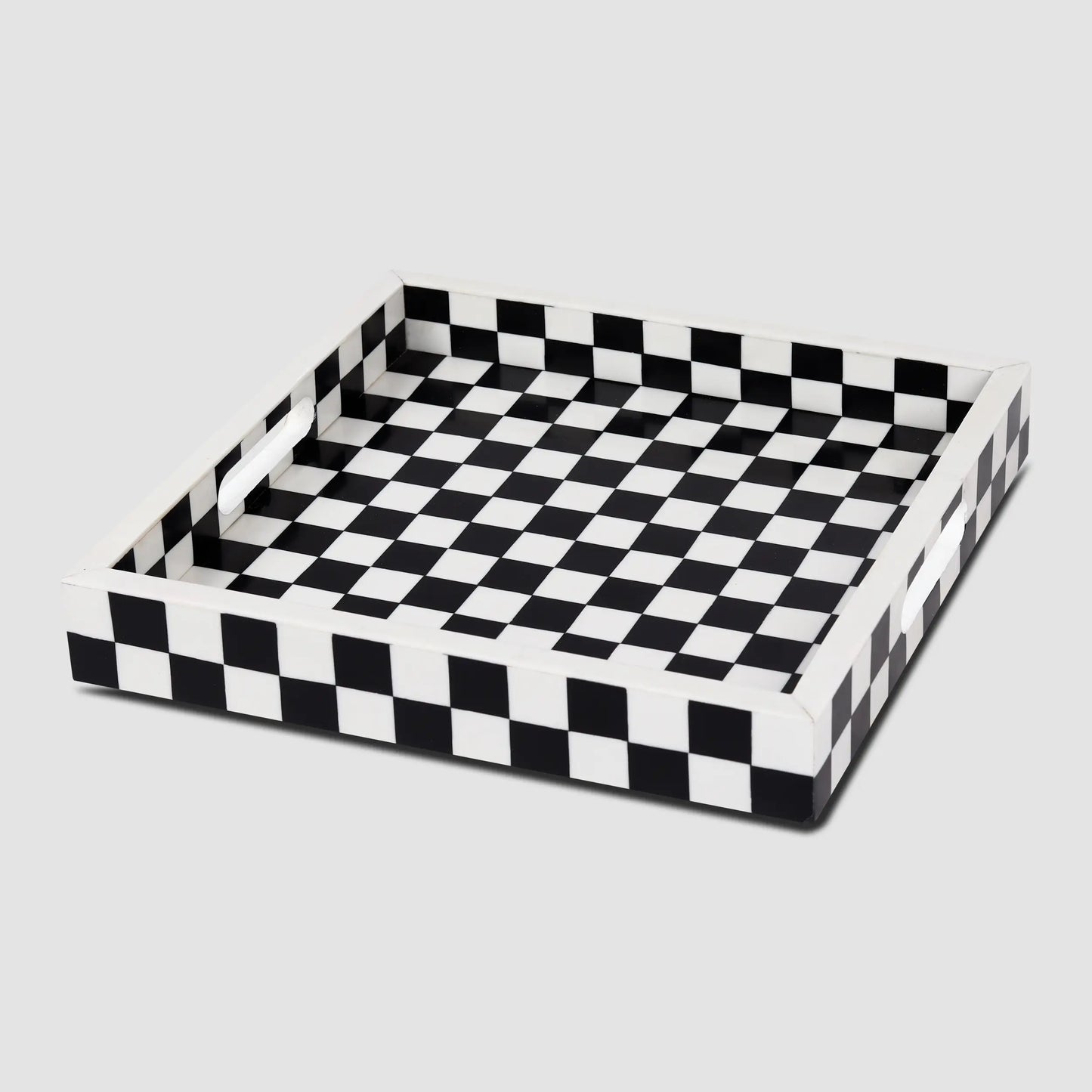 Decorative Trays Illusion Check Pattern Resin Inlay Collection in 12x12, Black & White
