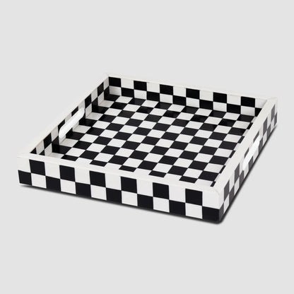 Decorative Trays Illusion Check Pattern Resin Inlay Collection in 12x12, Black & White