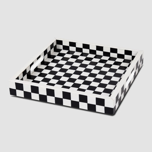 Decorative Trays Illusion Check Pattern Resin Inlay Collection in 12x12, Black & White