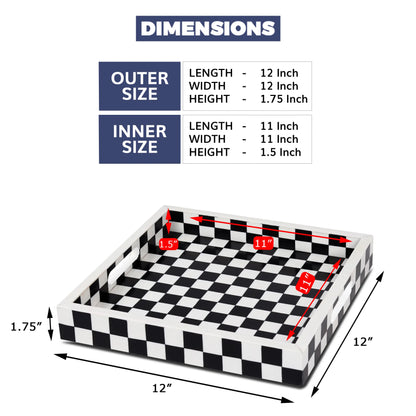 Decorative Trays Illusion Check Pattern Resin Inlay Collection in 12x12, Black & White