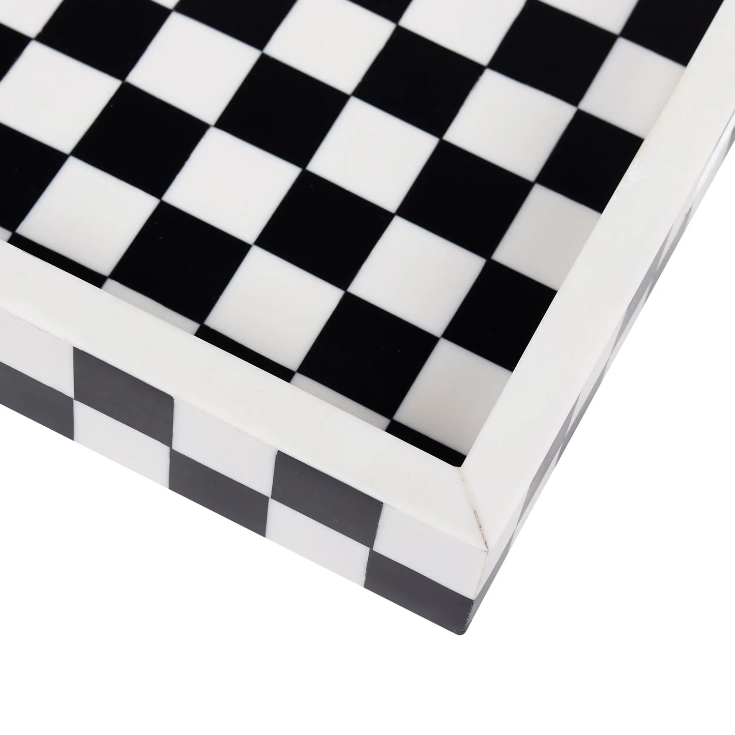 Decorative Trays Illusion Check Pattern Resin Inlay Collection in 12x12, Black & White